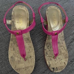 CHAPS Pink Cork Wedge Sandals. Size 5.